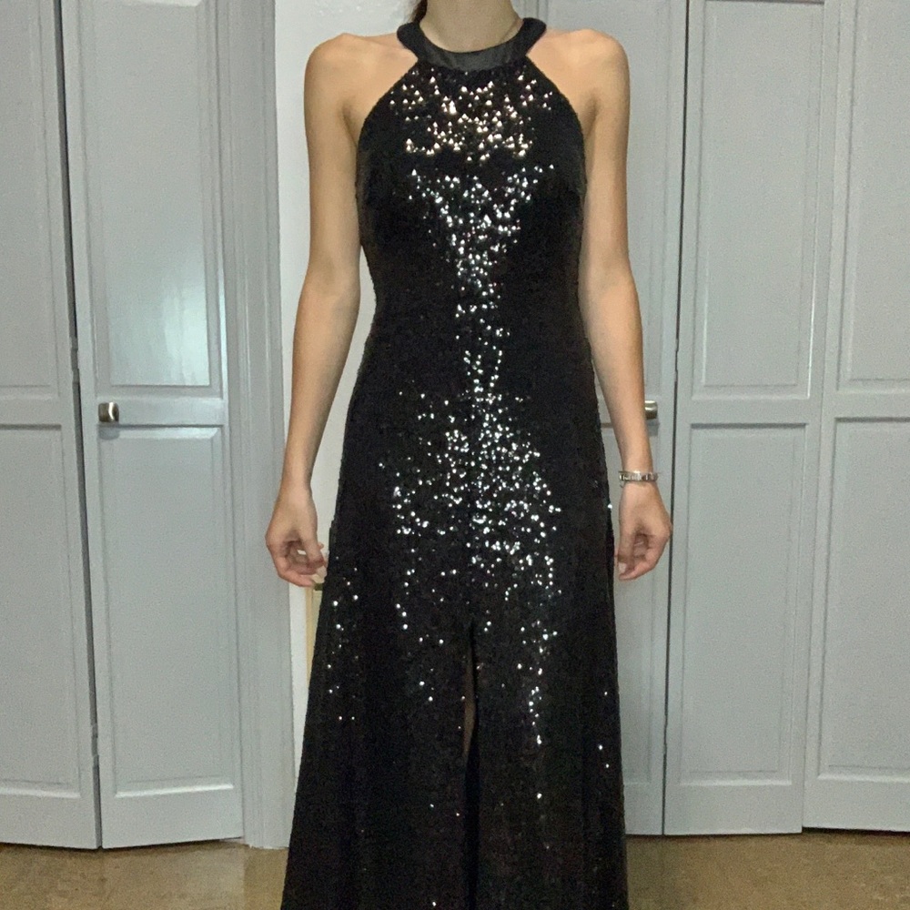 Sparkly, black dress.
